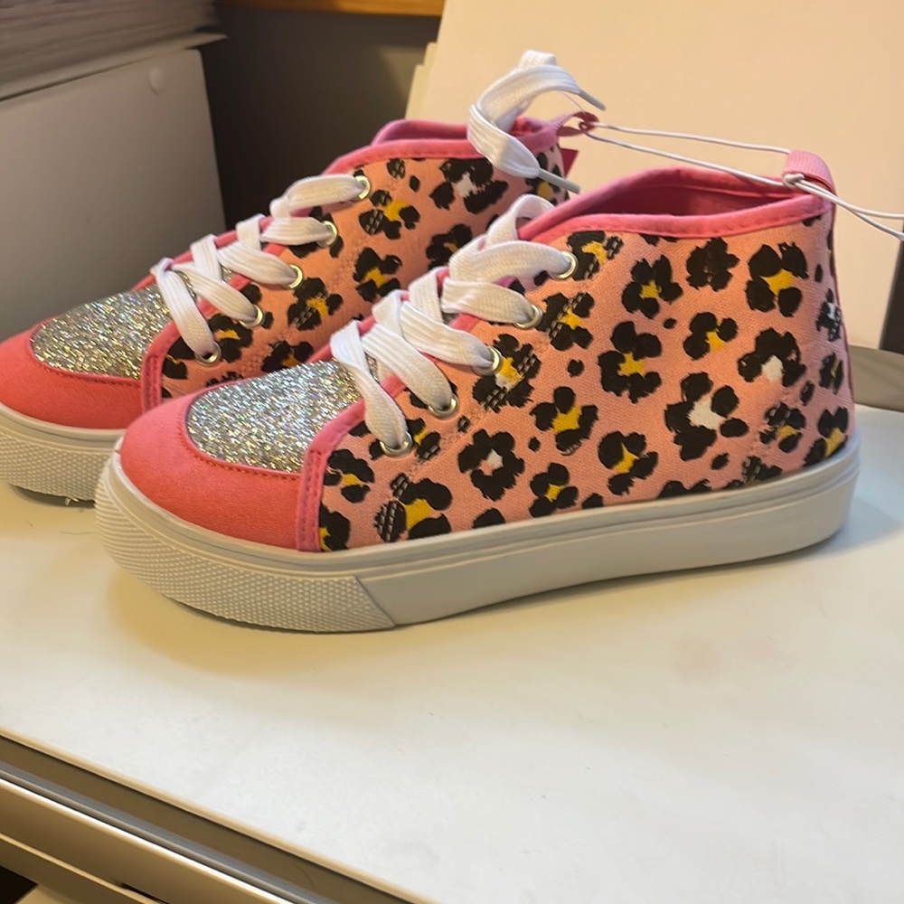 Pink leopard sneakers. Girls size 2 . Brand new with tags